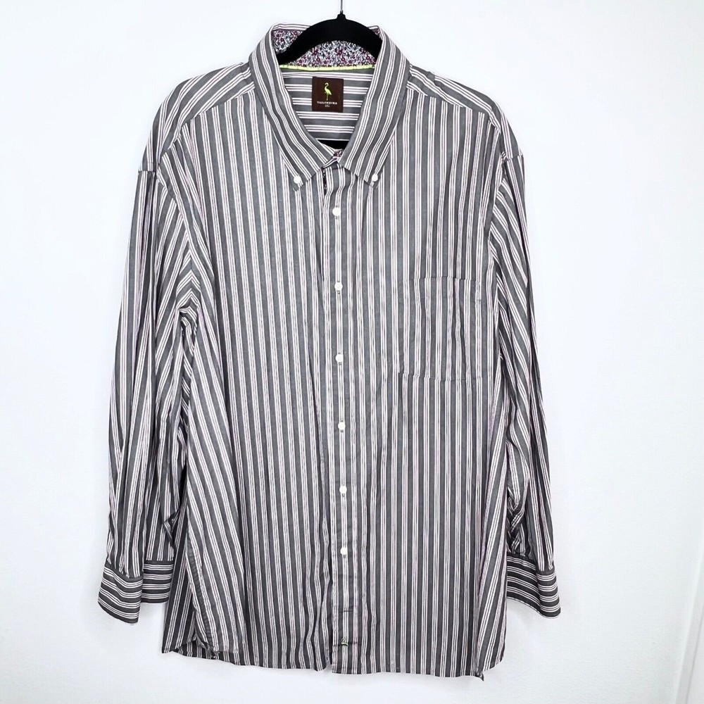 Tailorbyrd Mens Long Sleeve Dress Shirt 2XL Gray Striped Floral Contrast